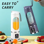 Liquidificador portátil esen-cia, pequeno e recarregável via USB, com lâminas de aço inox para sucos e smoothies individuais.
