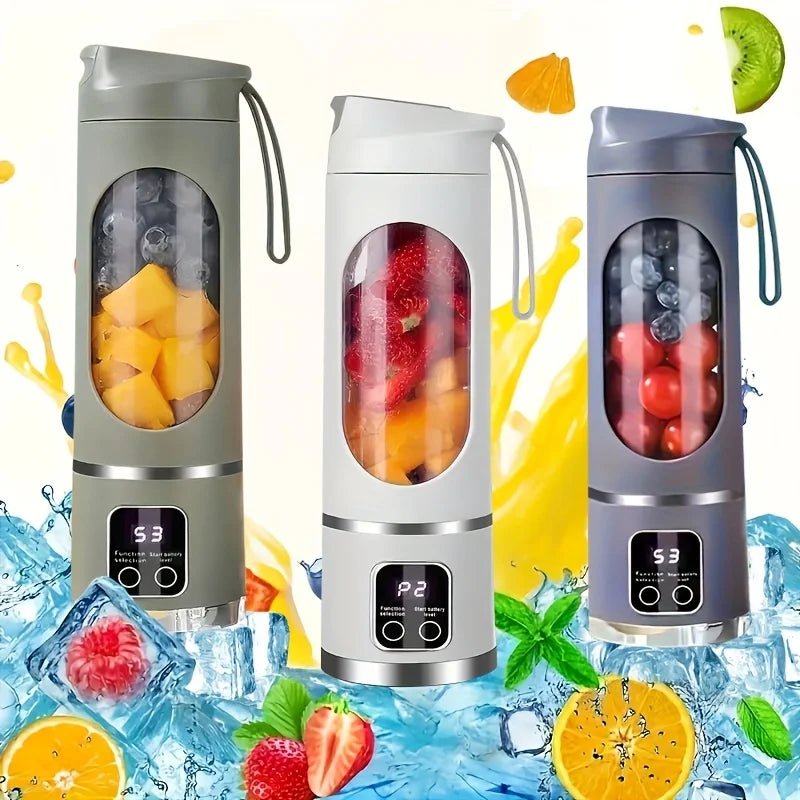 Liquidificador e juicer portátil esen-cia, pequeno, recarregável via USB, com lâminas de aço inoxidável para smoothies e sucos.