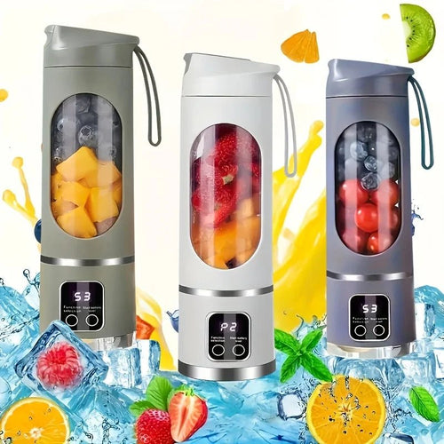 Liquidificador e juicer portátil esen-cia, pequeno, recarregável via USB, com lâminas de aço inoxidável para smoothies e sucos.