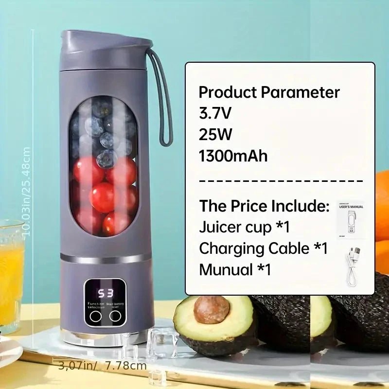 Liquidificador portátil esen-cia pequeno com lâminas de aço inox, recarregável via USB, ideal para smoothies e sucos pessoais