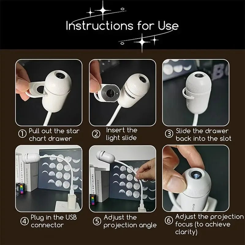 Lâmpada de ambiente 2-em-1 mini projetor de estrelas do céu para quarto, marca esen-cia, com luz suave para dormir e decoração.