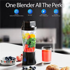 Liquidificador portátil esen-cia B89B, carregamento USB, mini liquidificador de frutas para casa, escritório e viagens, em uso.