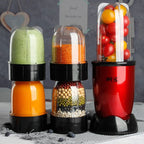 Liquidificador portátil Esen-cia com copo de vidro, mostrado com lâmina e painel de controle, ideal para smoothies e alimentos.