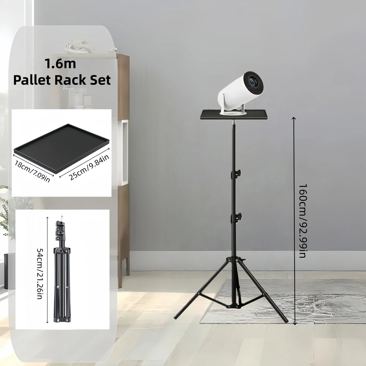 Suporte portátil para mini projetor esen-cia, tray ajustável de 25x18cm com três alturas para projeções seguras e estáveis