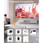 Projetor portátil esen-cia para filmes e vídeos, compatível com HDMI, USB e AV, ideal para cinema ao ar livre e uso doméstico.