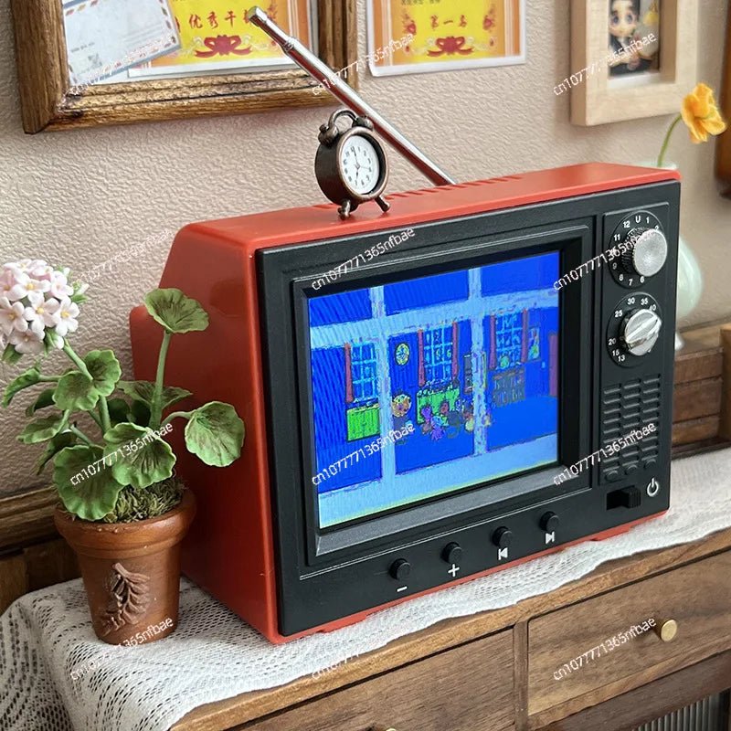 Mini TV retro de 2.4 polegadas da esen-cia, pequena televisão portátil com suporte para U Disk, ideal para cenas em miniatura