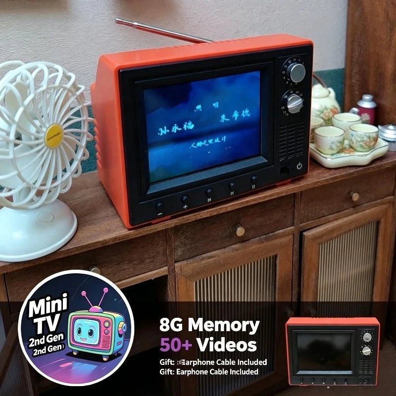 Mini TV retro Esen-cia de 2,4 polegadas com tela pequena, funcionando e compatível com U Disk, ideal para cenas em miniatura.