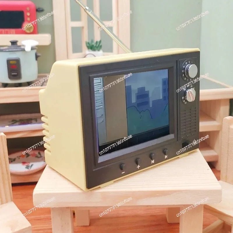 Mini TV retro de 2,4 polegadas da marca esen-cia, televisão portátil funcional com suporte para U Disk e cena em miniatura