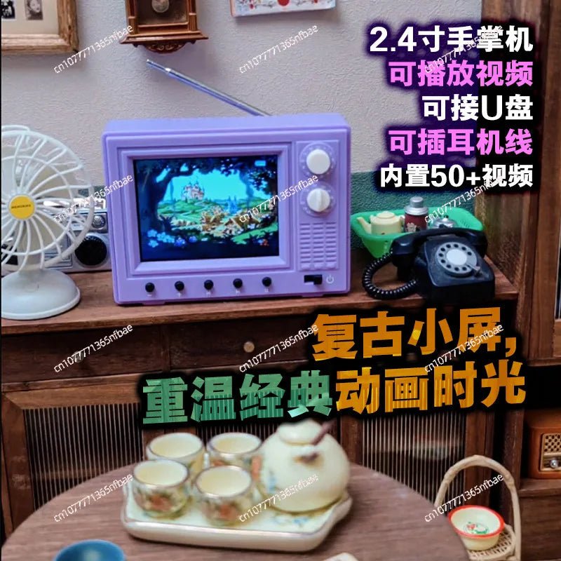 Mini TV retrô de 2,4 polegadas da esen-cia, pequena televisão portátil com suporte para U Disk e efeito realista.