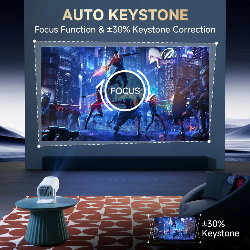 Projetor inteligente P30 PRO da esen-cia com WiFi6, Bluetooth 5.0, suporte 4K, portátil, ideal para home theater ao ar livre.