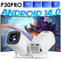 Projetor portátil Esen-cia P30 PRO com Android 14, WiFi6, Bluetooth 5.0, suporta 4K, vídeo 1280x720, ideal para cinema em casa.