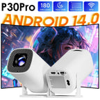 Projetor inteligente portátil Esen-cia P30PRO Android 14 com WiFi6, Bluetooth 5.0, suporte 4K e espelhamento de tela.