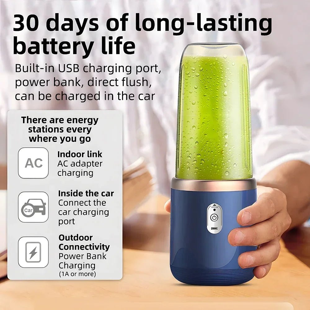 Copo de blender portátil esen-cia com 6 lâminas elétricas para sucos, smoothies, gelo e processamento de alimentos.