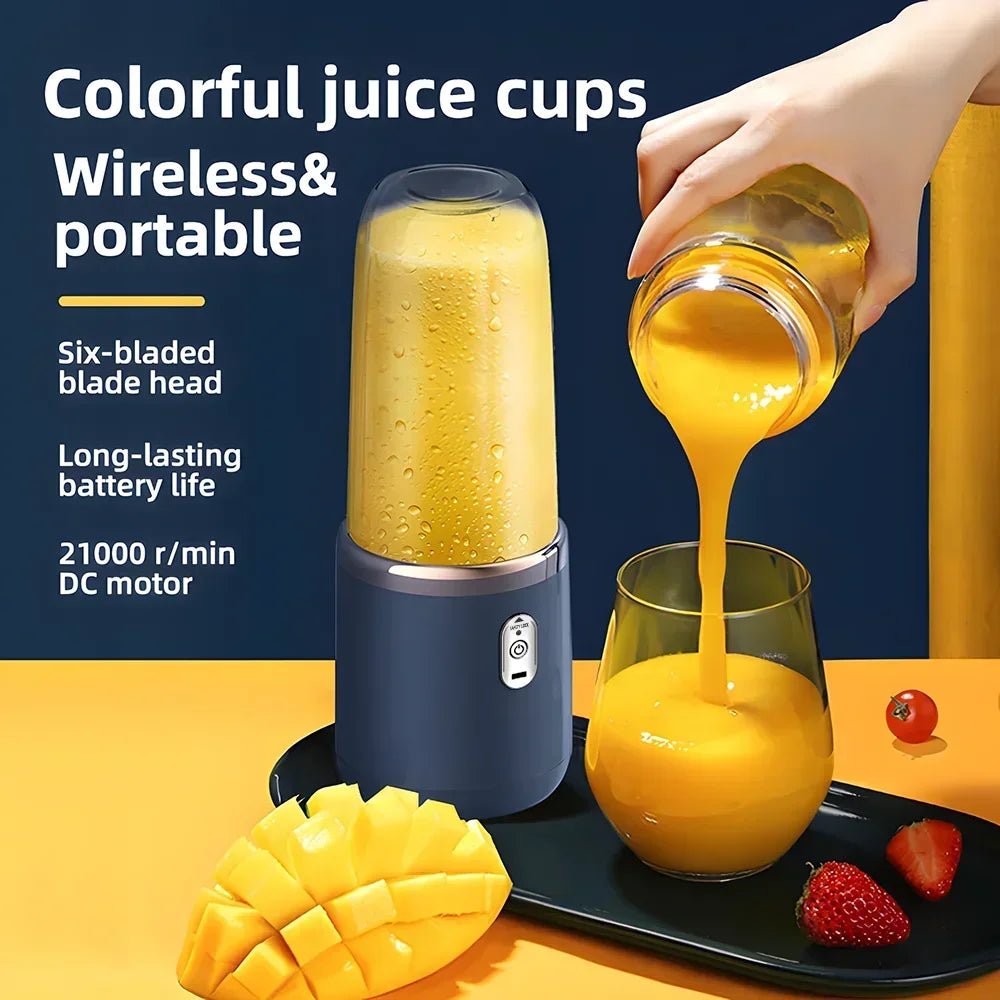 Lixeira portátil elétrica da marca esen-cia com lâminas de 6 pontos, ideal para sucos, smoothies e triturar gelo.