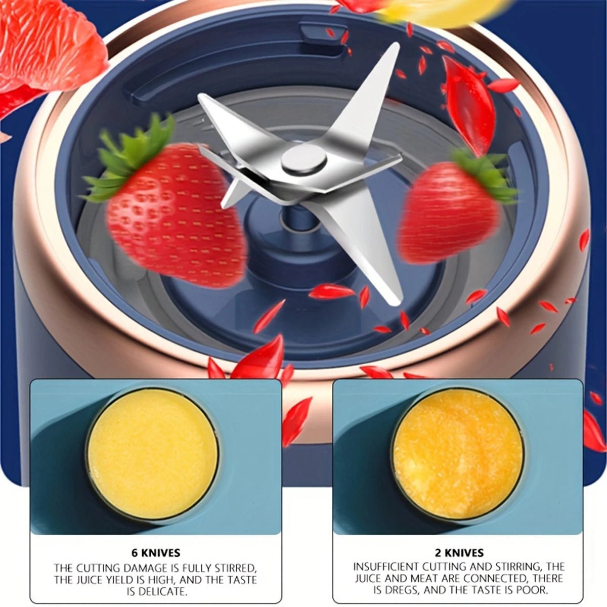 Garrafas de liquidificador portátil Esen-cia com 6 lâminas, para sucos, smoothies, gelo e alimentos, vista frontal em imagem nítida