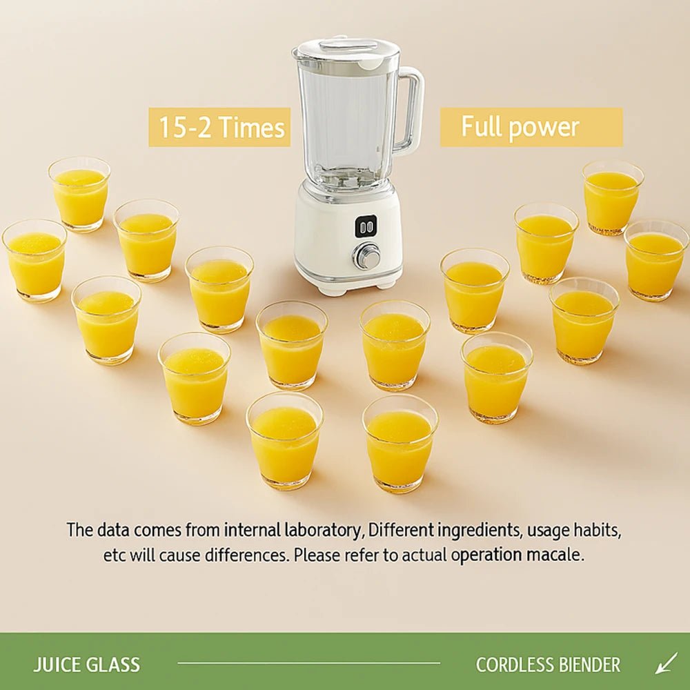 Liquidificador portátil sem fio esen-cia com copo de 600ml, bateria de 3000mAh, carregamento Type-C e função de limpeza.