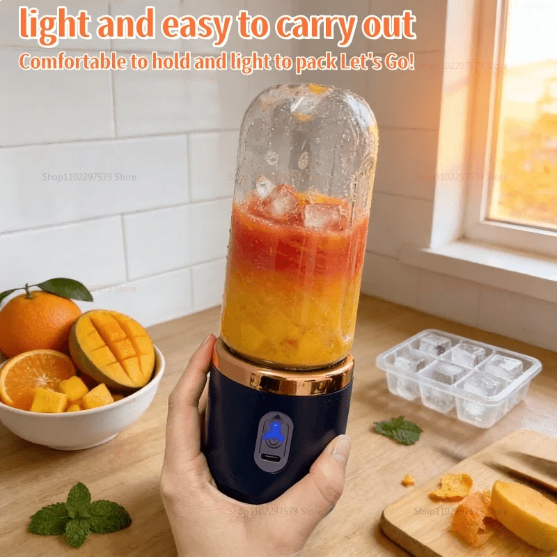 Liquidificador elétrico portátil Esen-cia com 6 lâminas para sucos, smoothies, gelo e alimentos, ideal para bebidas frescas.
