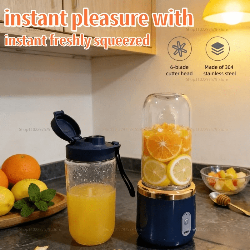 Liquidificador portátil elétrico esen-cia com 6 lâminas, ideal para sucos, smoothies e gelo, com design compacto e prático