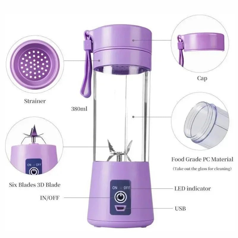 Liquidificador portátil elétrico manual esen-cia para smoothies e milkshakes, com copo recarregável e compacto para viagens.