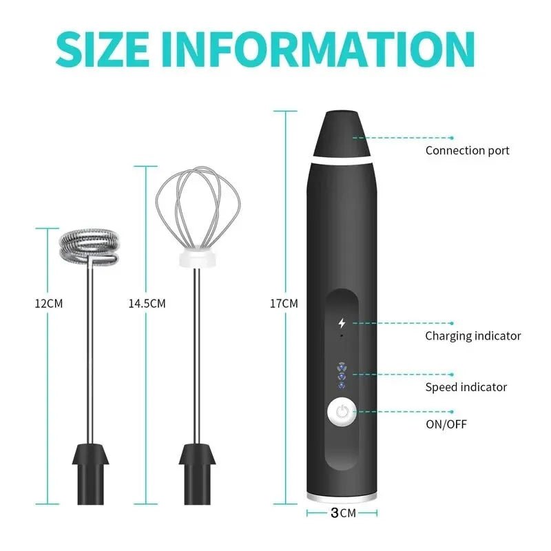 Frother elétrico portátil da esen-cia, batedor manual USB para cappuccino, café, ovos e alimentos, compacto e fácil de usar.