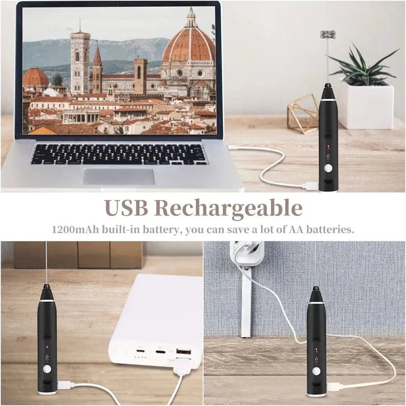 Batedor de leite portátil esen-cia, mini liquidificador USB para café cappuccino, creme, ovos e alimentos.