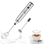 Batedor de leite portátil esen-cia, misturador elétrico manual USB para café, cappuccino, ovos e alimentos em uso.