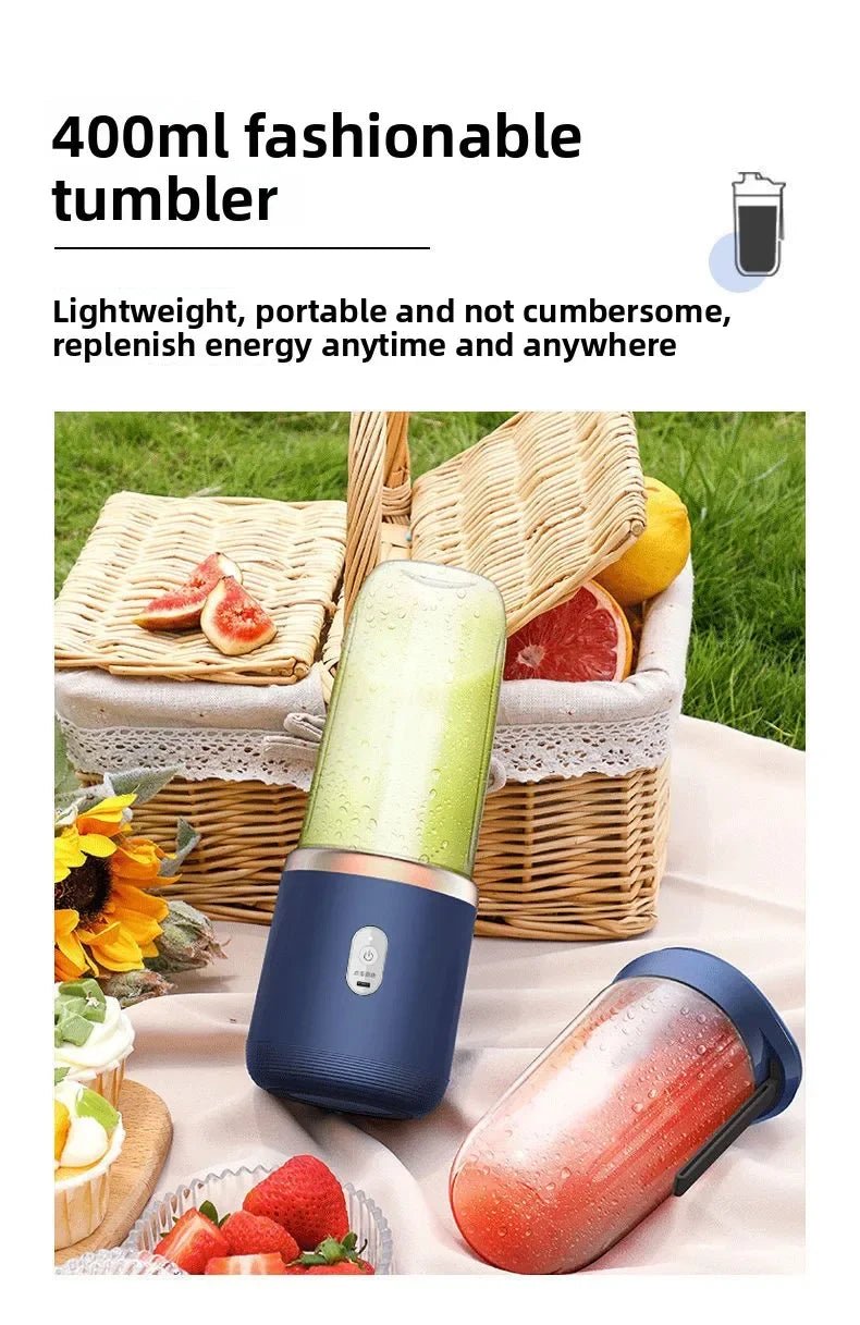 Liquidificador portátil esen-cia de frutas, mini liquidificador elétrico com 6 lâminas, ideal para sucos no verão e uso doméstico.