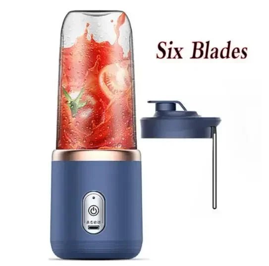 Liquidificador portátil de frutas esen-cia, mini elétrico com 6 lâminas, ideal para sucos frescos em casa ou no verão.