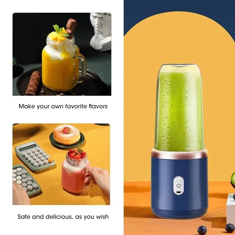 Liquidificador portátil de frutas Esen-cia, mini elétrica, com 6 lâminas, ideal para sucos em casa ou na viagem.