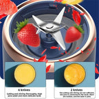 Liquidificador portátil de frutas Esen-cia, mini elétrico para sucos, com 6 lâminas e design para uso doméstico e em viagens.