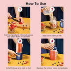 Liquidificador portátil de frutas Esen-cia, mini elétrico com 6 lâminas, copo de suco para uso doméstico, USB e compacto.