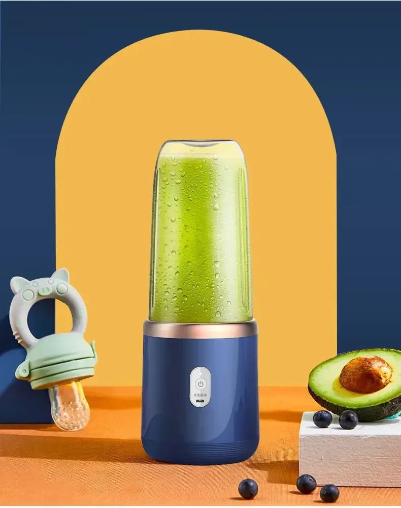 Liquidificador portátil esen-cia para suco de frutas, mini elétrico com 6 lâminas, ideal para uso doméstico e transporte.