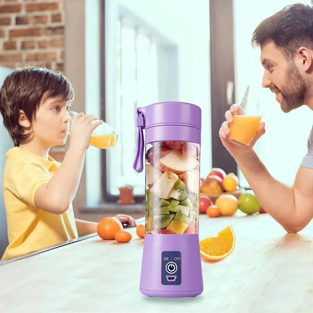 Liquidificador portátil Esen-cia com 6 lâminas, motor potente e bateria de 4000mAh, ideal para sucos e alimentos baby.