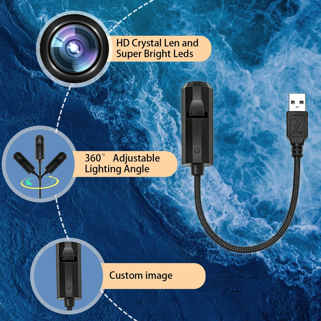 Luz de projeção marinha portátil esen-cia com 8 painéis de luz, incluindo baleia, tartaruga e medusa, USB e rotação 360°.