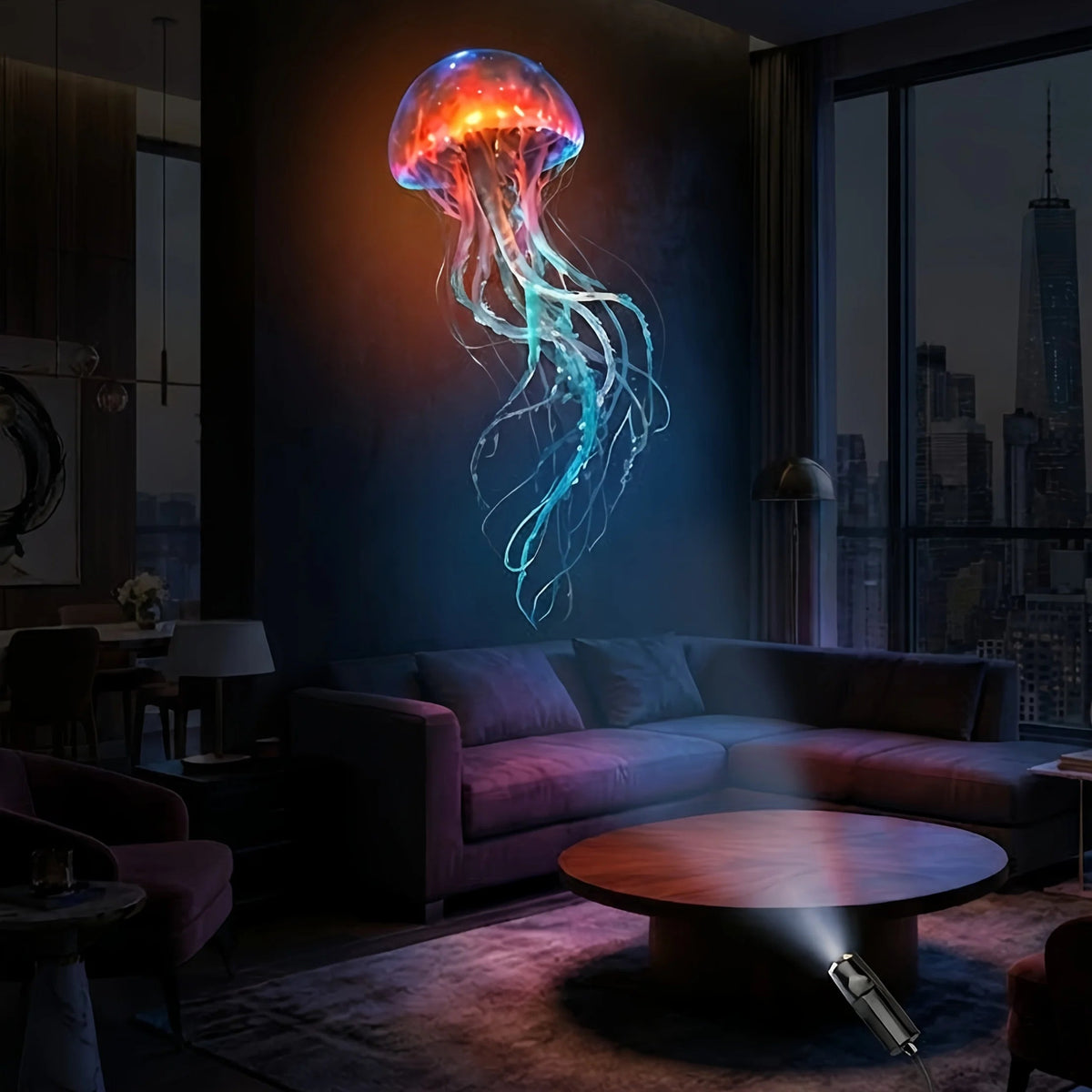 Luz de projeção marinha portátil esen-cia com 8 painéis de luz, incluindo águas-vivas, baleias e tartarugas, carregamento USB e rotação 360°.