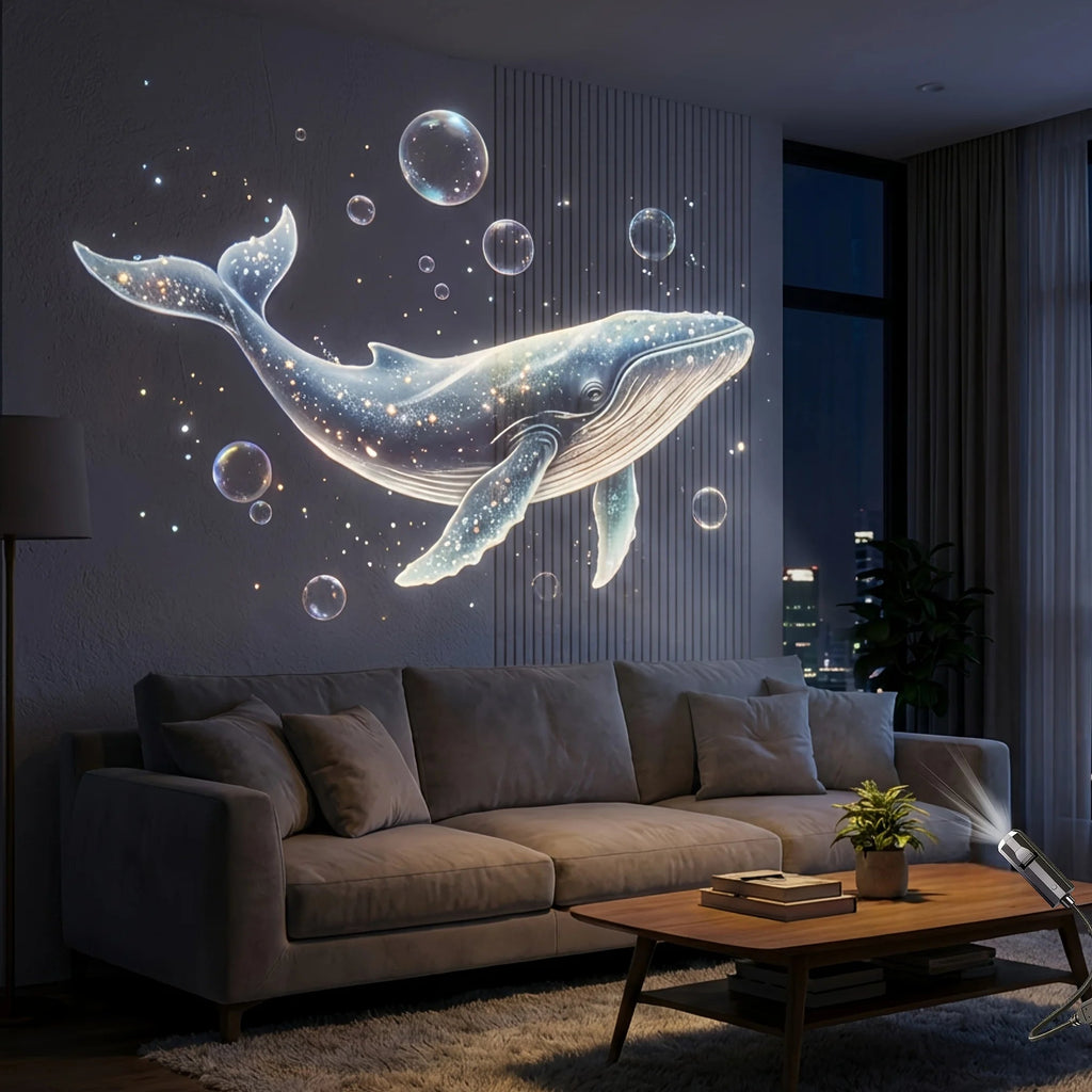Luz de projeção marinha portátil esen-cia com 8 painéis de luz, incluindo peixes, baleias e tartarugas, USB e rotação 360°.