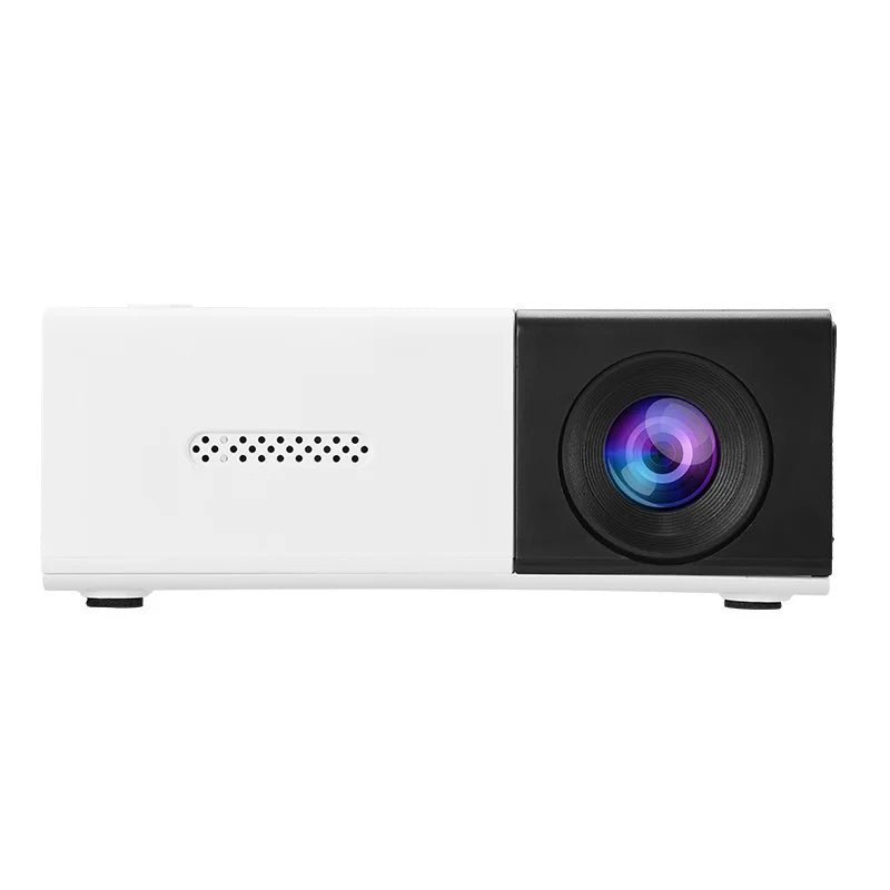 Projetor portátil Esen-cia com suporte 1080P, conexão USB, controle remoto, compatível com smartphones, tablets e laptops.