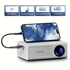 Projetor portátil esen-cia com suporte 1080P, conexão USB, controle remoto e compatível com smartphones, tablets e laptops.