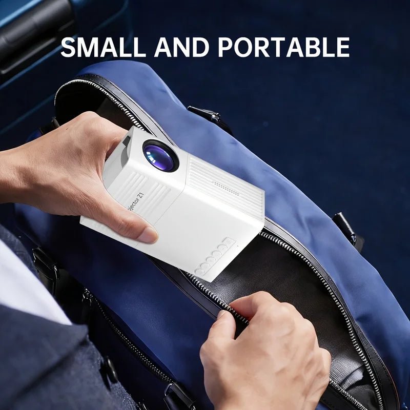 Projetor portátil esen-cia com suporte 1080P, conexão USB, controle remoto, compatível com smartphones, tablets, laptops e TV sticks