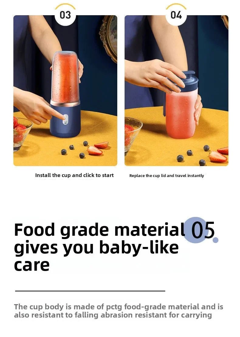 Liquidificador portátil USB recarregável esen-cia, mini liquidificador de 400ml com 6 lâminas, ideal para smoothies em casa, academia ou viagem.