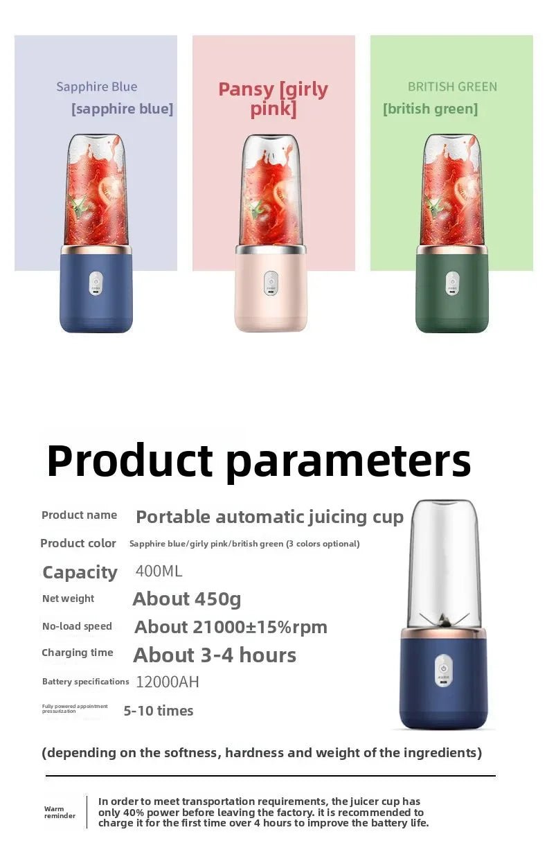 Liquidificador portátil USB recarregável esen-cia com copo de 400ml e 6 lâminas, ideal para smoothies na academia, cozinha ou viagem.