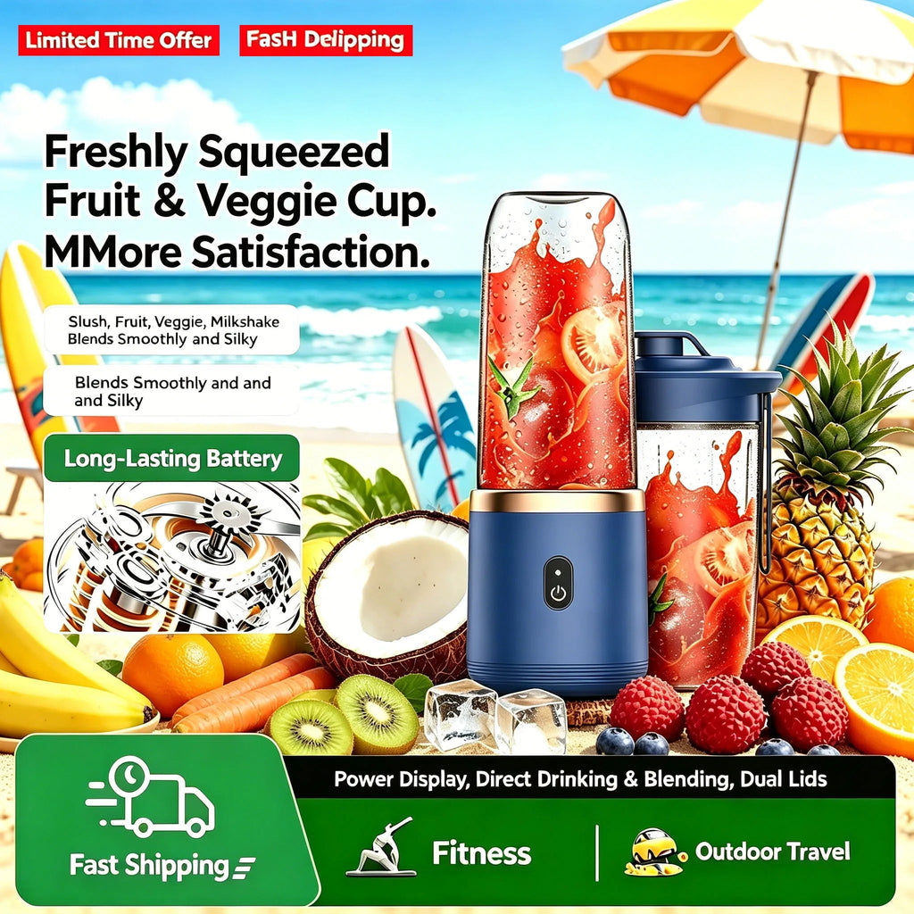 Liquidificador portátil USB recarregável esen-cia com copo de 400ml, 6 lâminas, ideal para smoothies no ginásio, cozinha ou viagem.