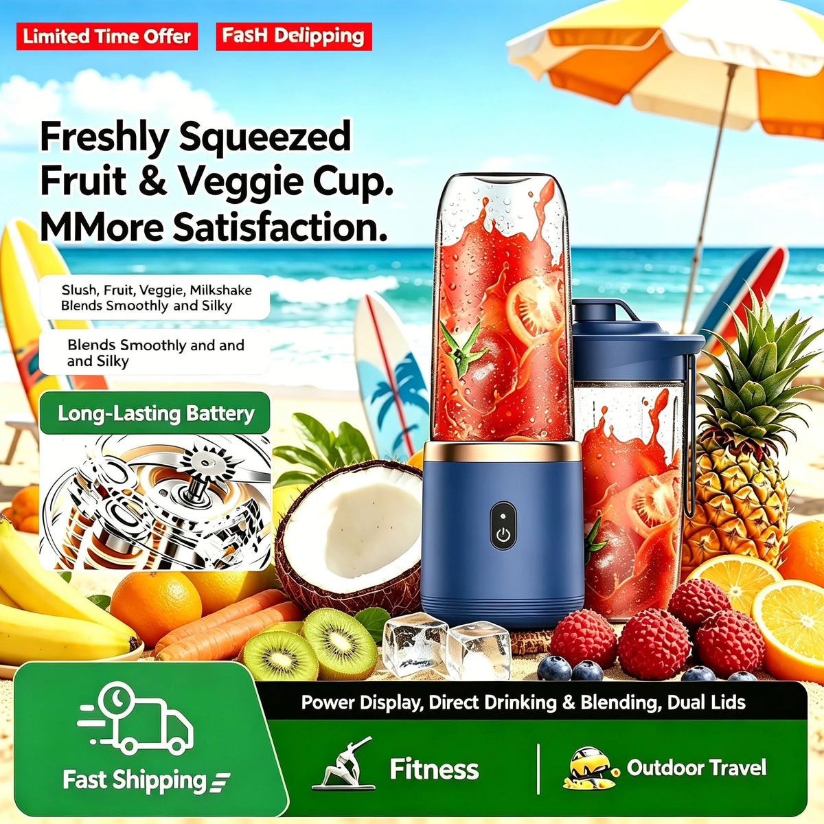 Liquidificador portátil USB recarregável esen-cia com copo de 400ml, 6 lâminas, ideal para smoothies no ginásio, cozinha ou viagem.