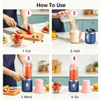 Liquidificador portátil USB recarregável Esen-cia, mini liquidificador de 400ml com 6 lâminas para smoothies e sucos.