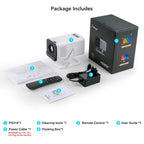 Projetor portátil PROGAGA PG310 da esen-cia com resolução 4K, Android, conexão Bluetooth e iluminação de 300Ansi para home theater ao ar livre.
