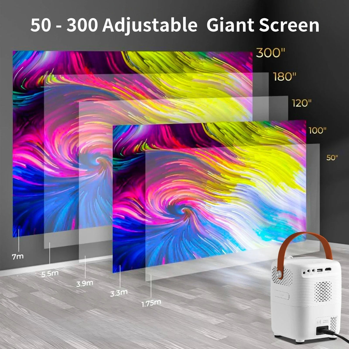 Projetor portátil Esen-cia T11 com resolução 1080P, alta luminosidade, conexão dual band Wi-Fi e tela grande para entretenimento.