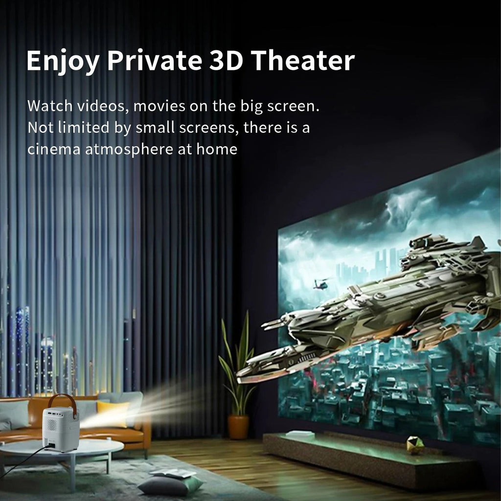Projetor portátil Esen-cia T11 com resolução HD 1080P, 1200 ANSI, tela grande, ideal para cinema em casa e entretenimento.
