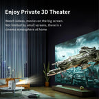 Projetor portátil Esen-cia T11 com resolução HD 1080P, 1200 ANSI, tela grande, ideal para cinema em casa e entretenimento.
