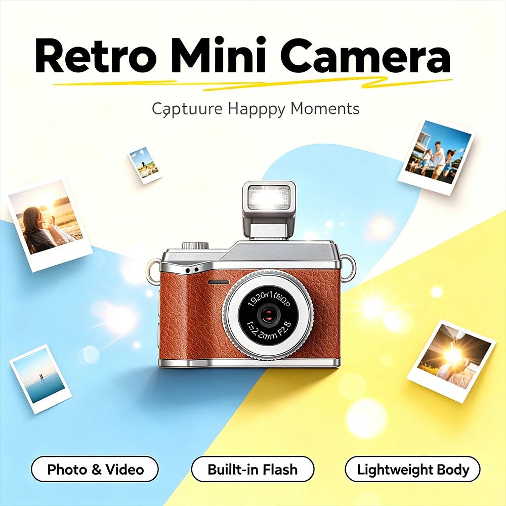 Mini câmera de vlog portátil Esen-cia com tela de 0,96 polegadas, ideal para viagens e registros criativos.